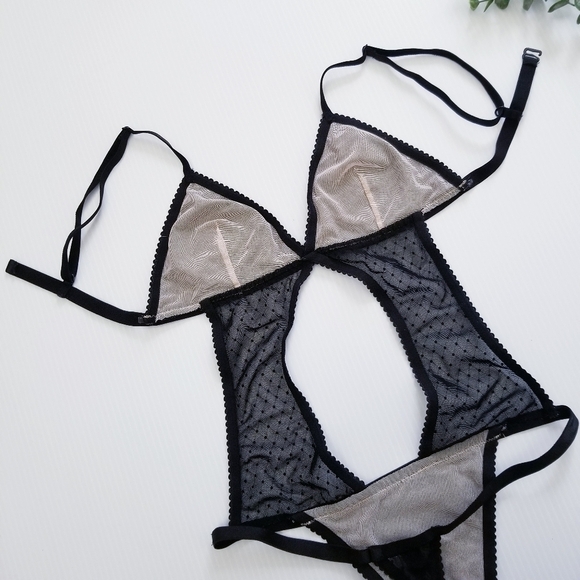 VICTORIA'S SECRET Very Sexy Black Mesh Heart Rhinestones Teddy Size Small - Picture 7 of 16